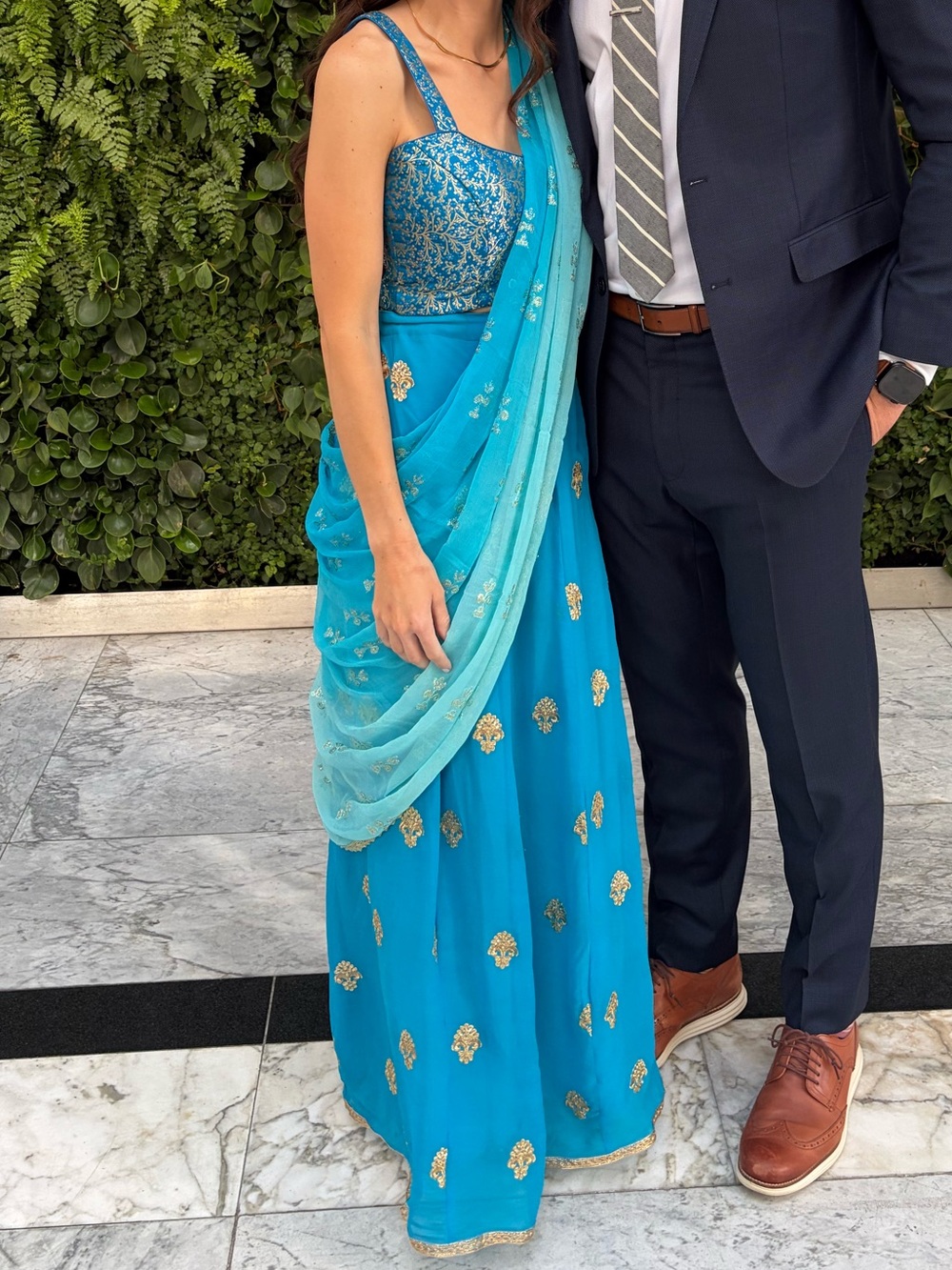 Blue Lehenga with Gold Embroidery